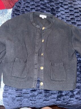 J. Crew Black Knit Cardigan with Gold Buttons